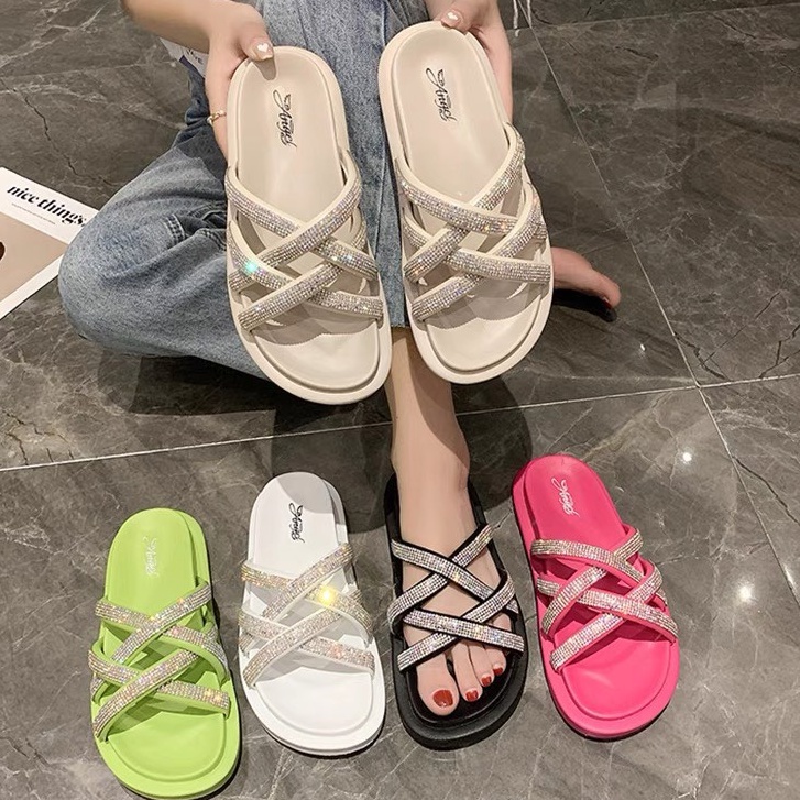 Dép Quai Chéo Nữ Đính Đá QC Cao Cấp Hot Trend Trinh Lê Shop Giày Dép
