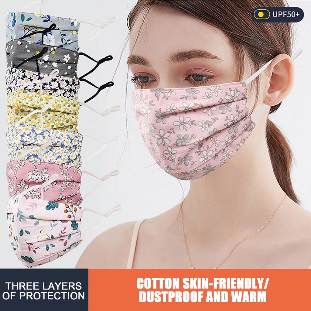 Khẩu Trang Chống Nắng Chống Bụi Bằng Vải Cotton In Hoa 3 Lớp Thoáng Khí Có Thể Giặt Tái Sử Dụng Thời Trang Cho Nữ