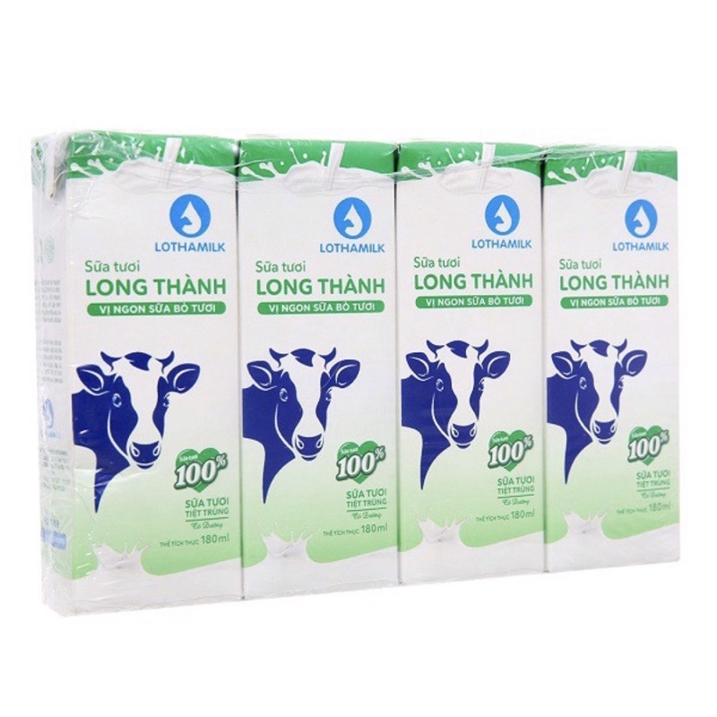 SỮA TƯƠI CÓ ĐƯỜNG LONG THÀNH LOTHAMILK LỐC 4 HỘP*180ML