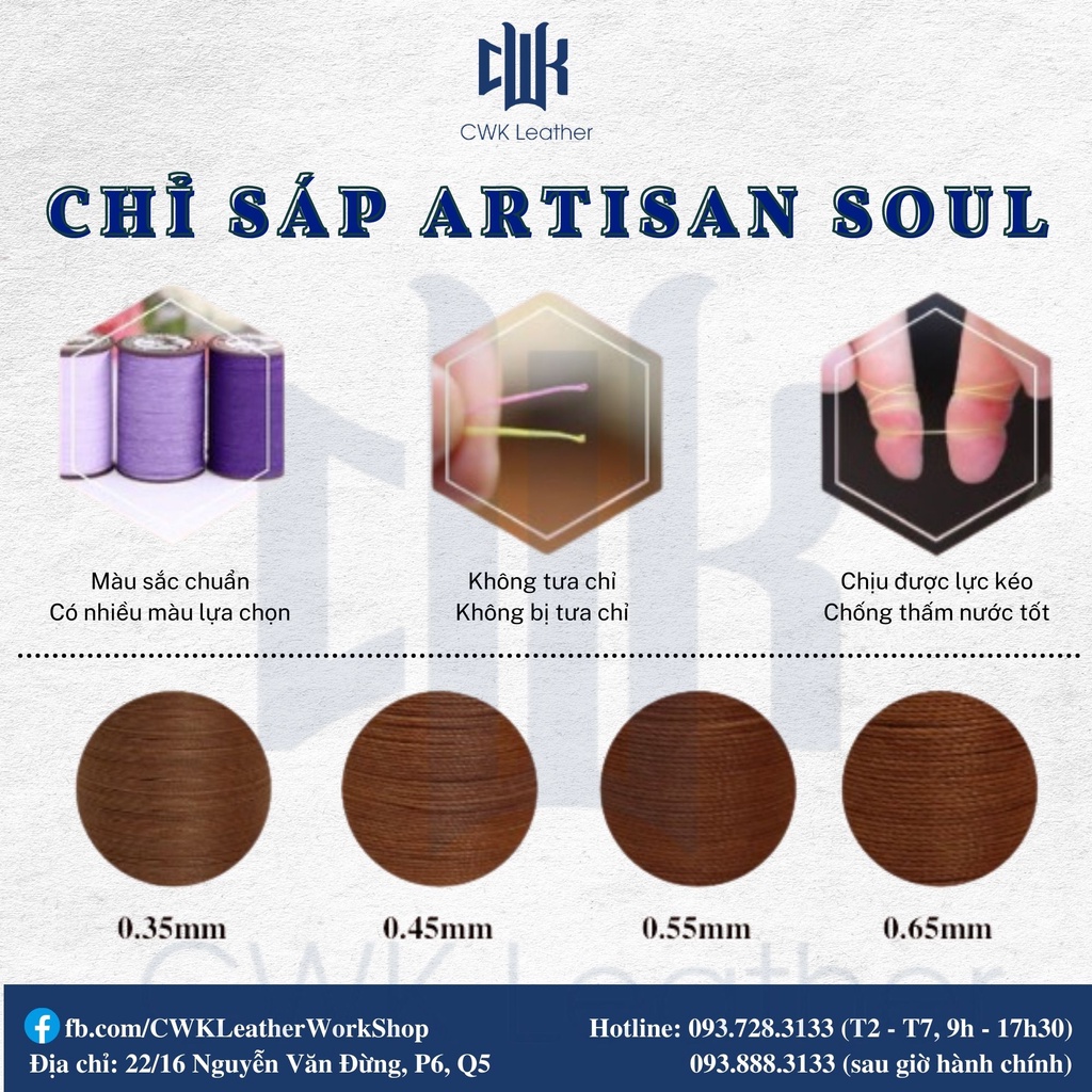 Chỉ sáp 0.35mm may đồ da handmade thắt vòng tay macrame Artisan Soul (tông xanh lục-xanh lam)