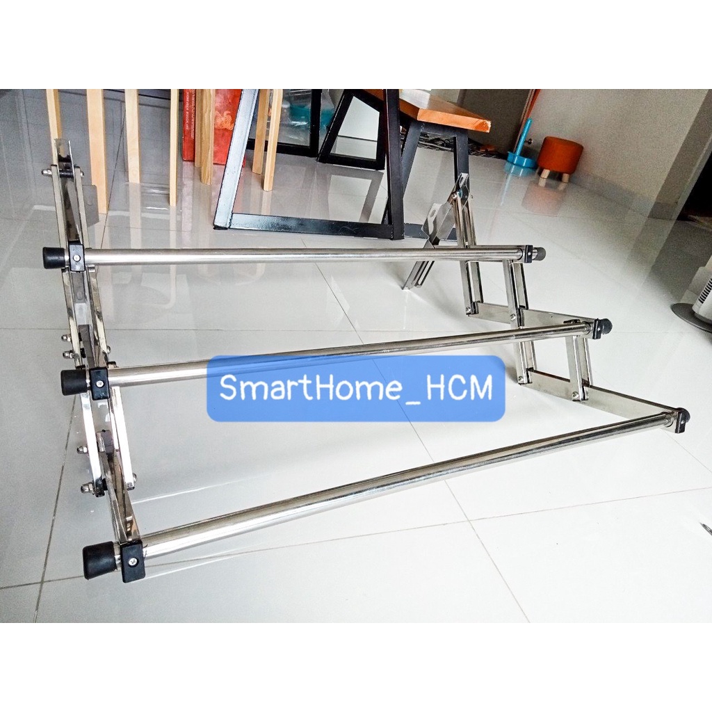 Giàn phơi xếp inox cao cấp gắn tường không thanh, giàn phơi xếp tường inox, giàn phơi đồ thông minh, giá phơi inox