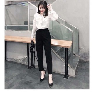 Quần baggy cúc bấm gấu lệch