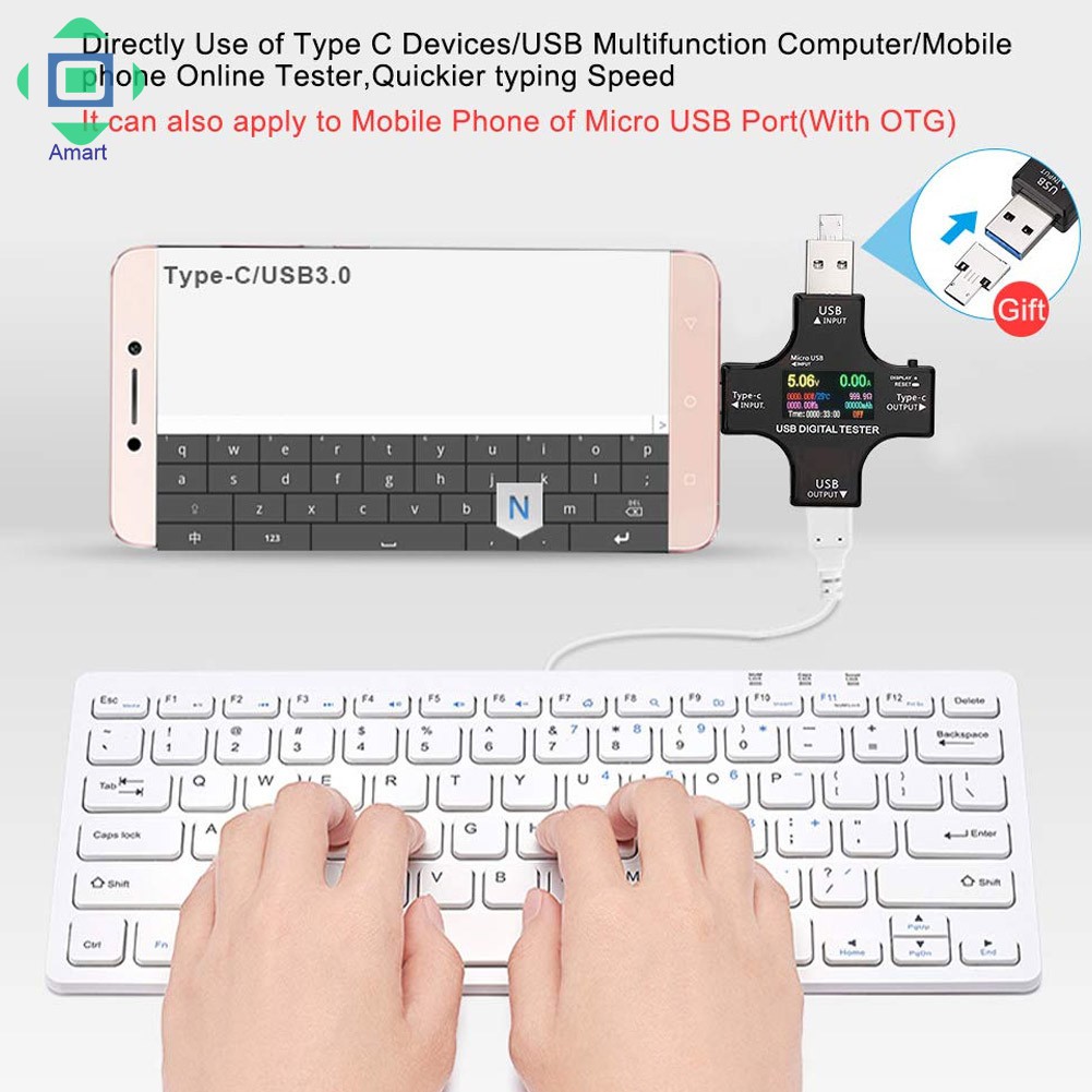 Thiết bị đo chỉ số điện đa năng cổng Usb Type C có màn hình Lcd