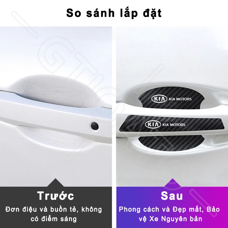 GTIOATO Sợi Carbon Bộ Bảo Vệ Tay Nắm Bát Cửa ô Tô Bộ Bảo Gương Hậu Xe HơI MiếNg DáN ChốNg XưỚC Phụ Kiện Oto Cho KIA Morning Seltos Carnival Sonet K3 Soluto Sorento Sedona Cerato Rondo K5 Optima