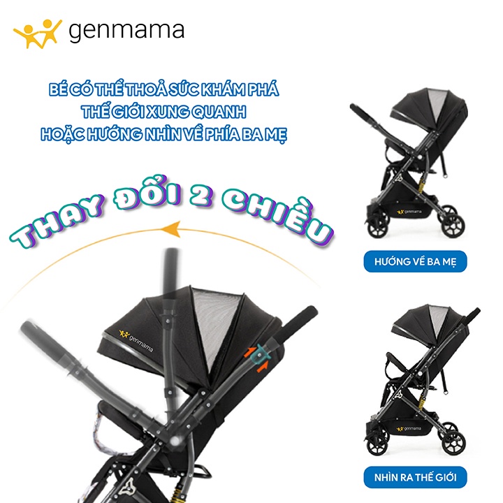 Xe đẩy gấp gọn siêu nhẹ 2 chiều trước - sau, 3 tư thế ngồi, ngả, nằm có tay kéo xe mẫu mới 2023. Xe đẩy cho bé du lịch