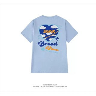 (Sẵn) Áo phông/thun trơn NELLY form rộng tay lỡ có hoạ tiết màu xanh da trời