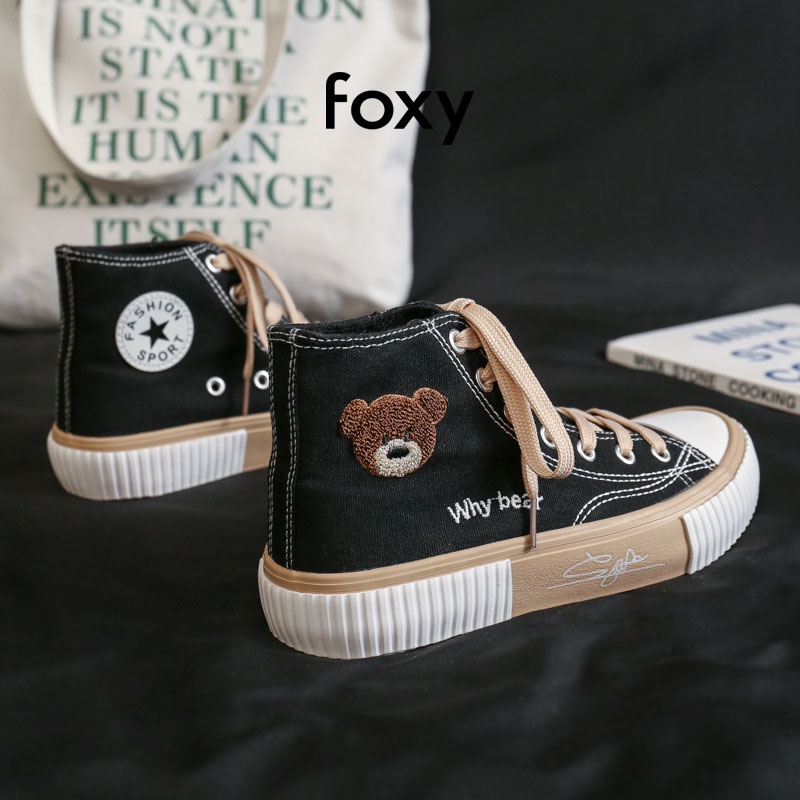 Giày Sneaker Nữ FOXY Dáng CV Cao Cổ Hoạ Tiết Gấu Hottrend 2021 Phong Cách Ulzzang - FOX035 | BigBuy360 - bigbuy360.vn