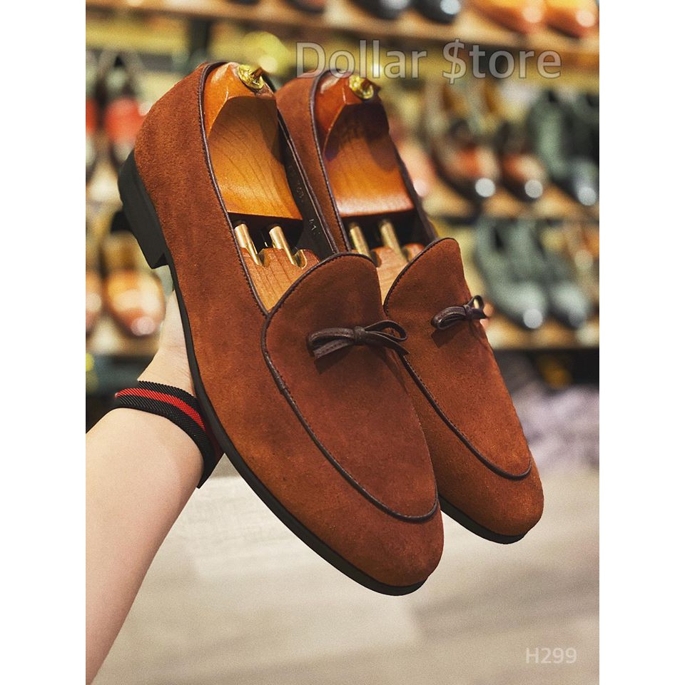 Giày da bò thật LOAFER da lộn đế gỗ thời trsng kiểu dáng đơn giản. thời trang công sở vest cướ H299