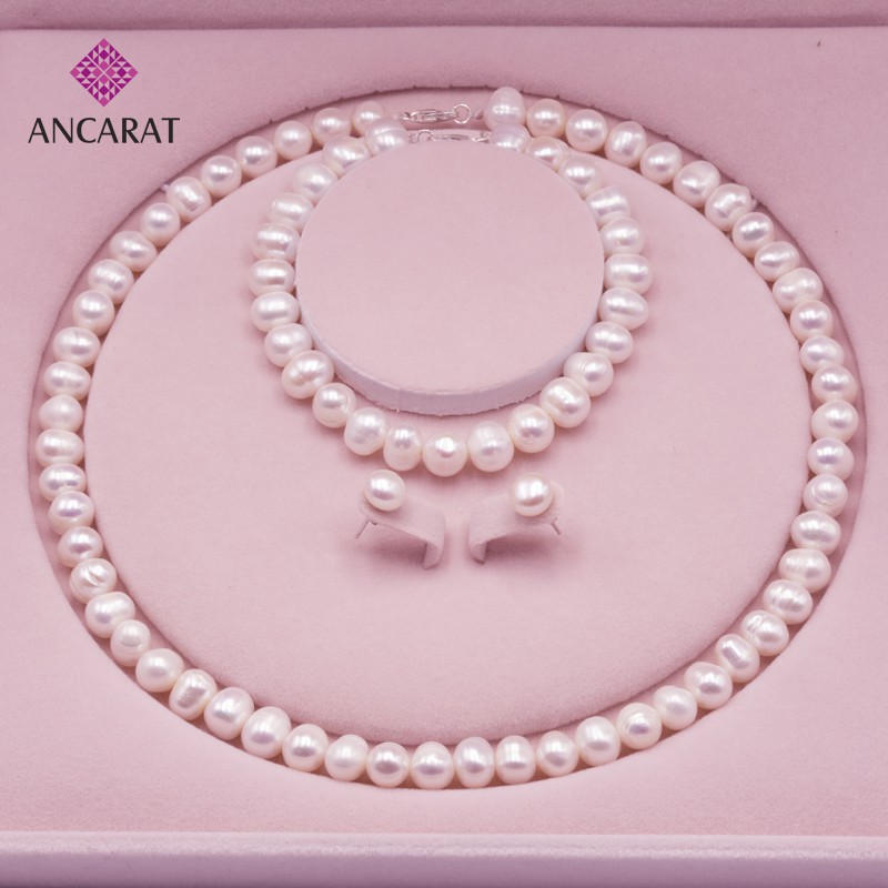 Bộ Trang Sức Ngọc Trai Thiên Nhiên [ANCARAT] Kèm Hộp Đựng