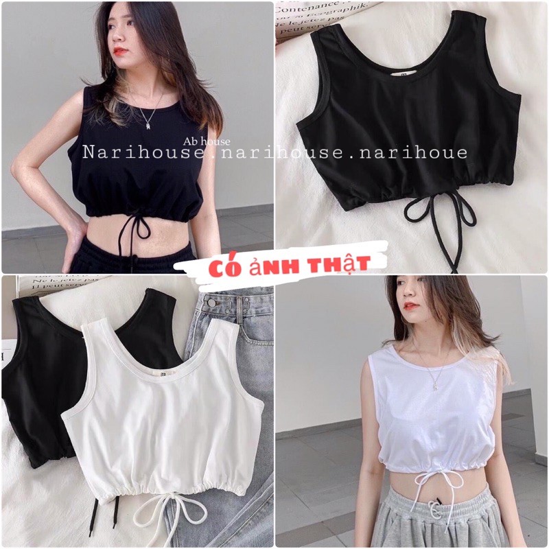 Áo Tanktop Balo Dây Rút Eo , Đen / Trắng