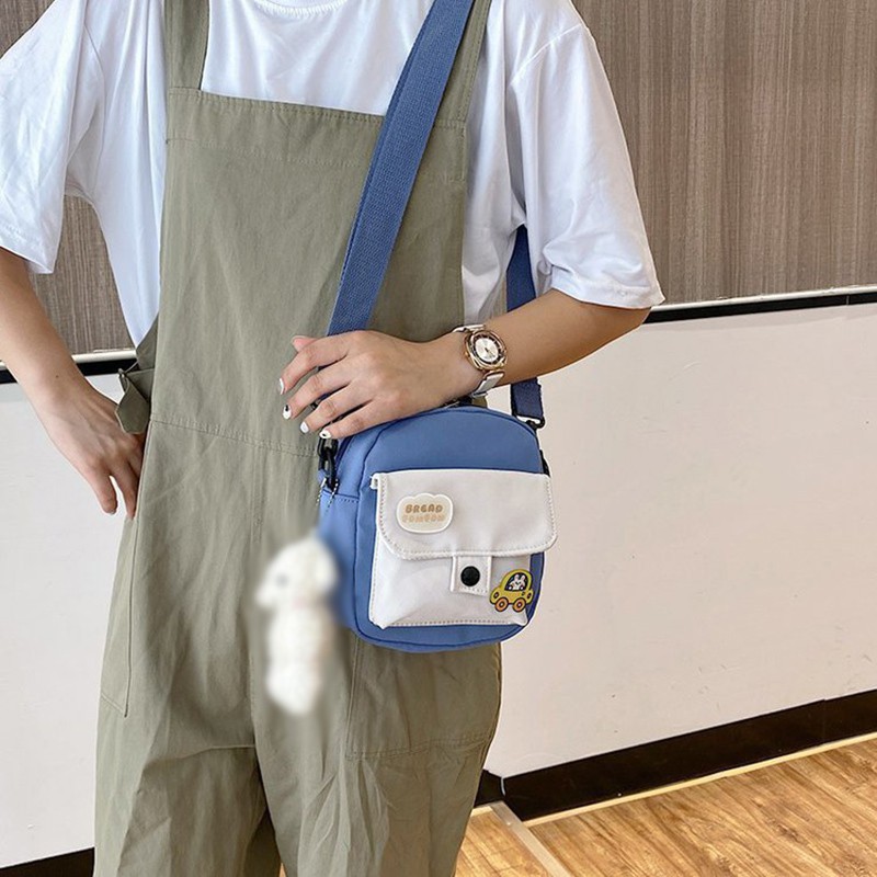Túi đeo chéo bằng vải bạt kiểu hoạt hình đáng yêu theo phong cách Hàn Quốc