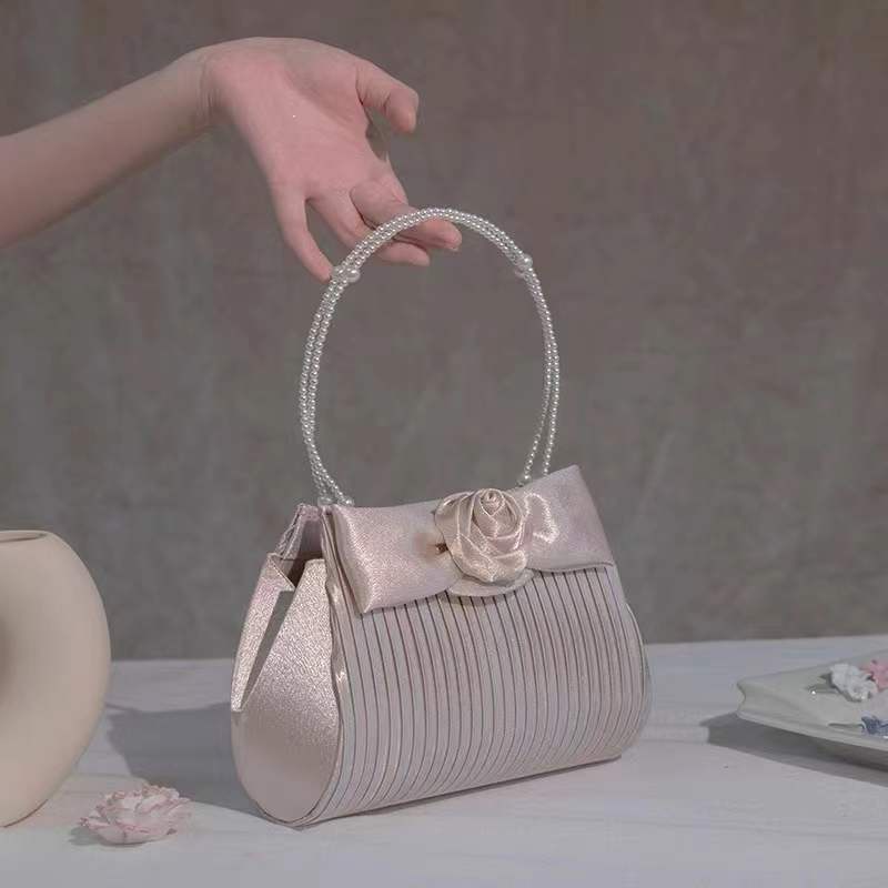 HAPPY HOMLIV Túi Xách Cỡ Lớn Đính Hoa Hồng Và Ngọc Trai Phối Dây Xích Thời Trang Pháp