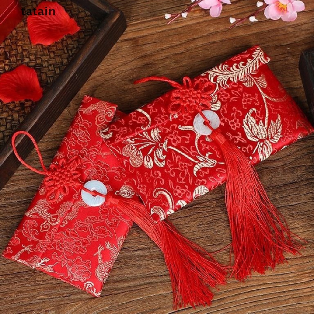 [TAT] Chinese Knot Red Envelope Gift Bag Exquisite Floral Money Wedding Tassel Bags CVX