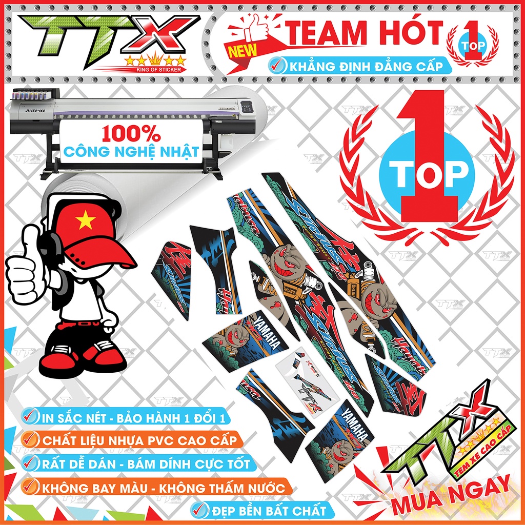 Tem rời sirius hayabusa , Team chế sirius dán xe màu xanh nền đen siêu đẹp , Shop TTX Tem xe sirius mã