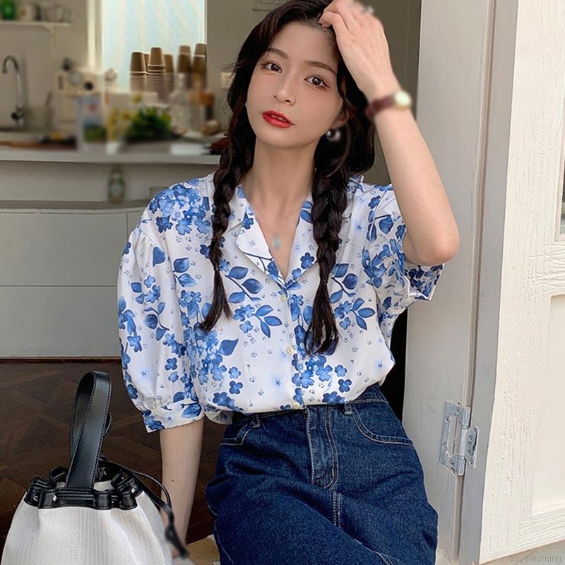 Áo Kiểu Chất Chiffon Hoạ Tiết Hoa Thiết Kế Dáng Rộng Che Khuyết Điểm