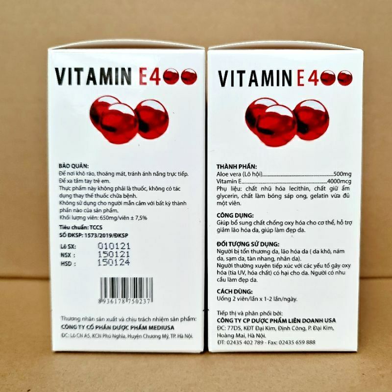 VITAMIN E 400_ Hộp 100 viên giúp trắng và đẹp da