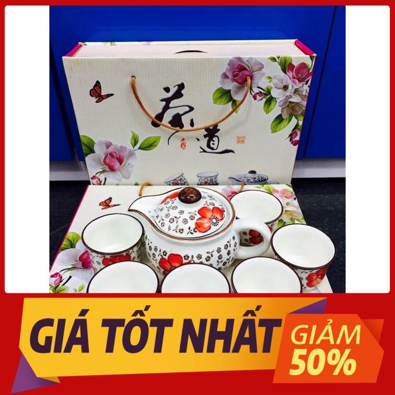 Bộ ấm chén uống trà hoa văn cổ hàng xuất Nhật - Bộ ấm trà bằng sứ - Giá rẻ, uy tín