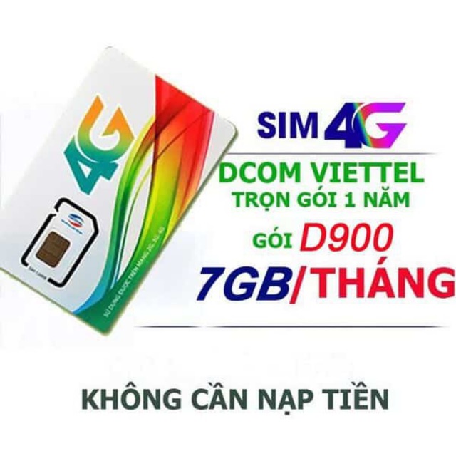 Sim 4G Viettel D900 7Gb/tháng - Miễn phí 12 tháng