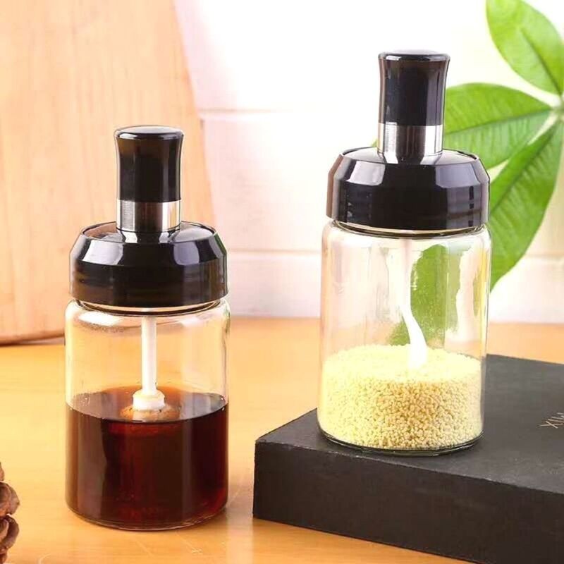 Hũ đựng gia vị thủy tinh kèm muỗng, phết dầu, phết mật ong tiện dụng dung tích 250ml