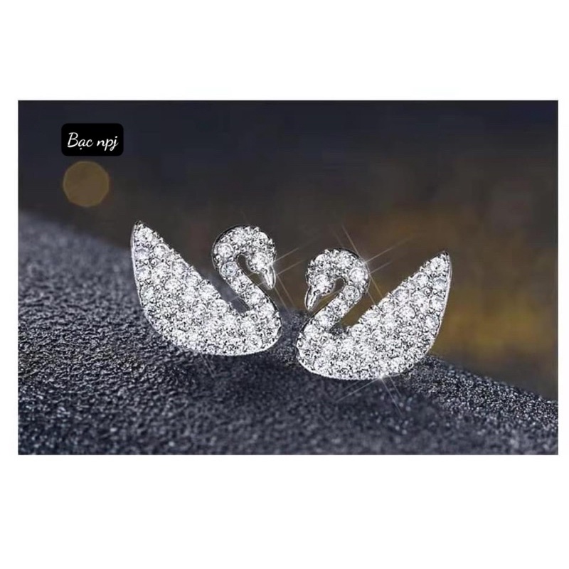 Bông tai Thiên Nga BNP đính đá SIÊU RẺ , Bạc Ta