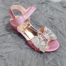 GIÀY SANDAL NƠ ĐÍNH ĐÁ LẤP LÁNH BÉ GÁI CAO 3,5CM