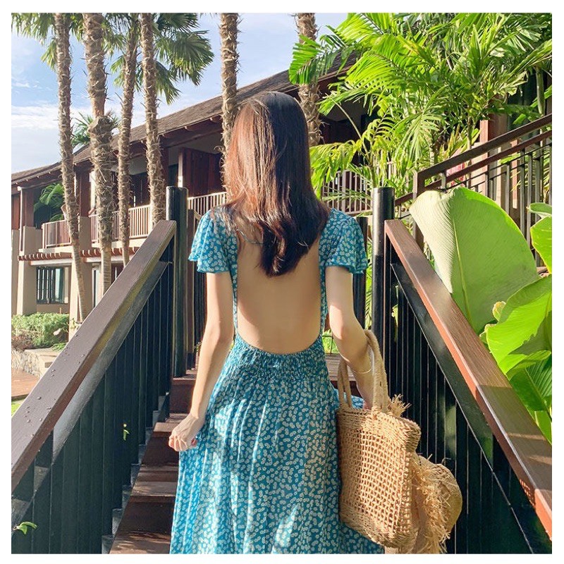 Đầm maxi đi du lịch biển, Đầm maxi hở lưng dự tiệc dáng xoè cao cấp | BigBuy360 - bigbuy360.vn