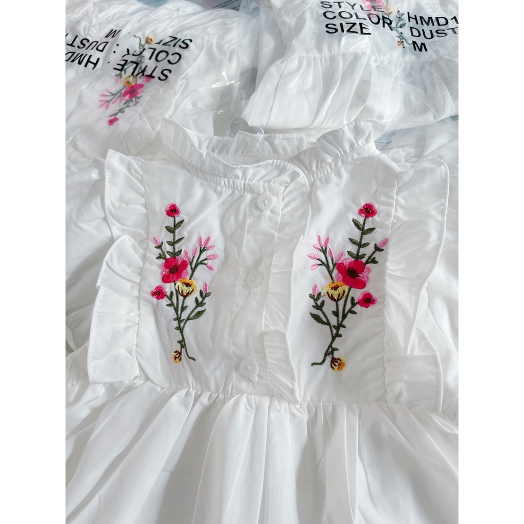 Đầm bé gái tiểu thư công chúa thêu hoa trắng tinh khôi 1-6y