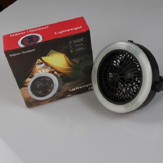 Portable Battery Operated LED Fan Light Mini Air Cooler Outdoor Camping Tent Lamp with Hanging Hook