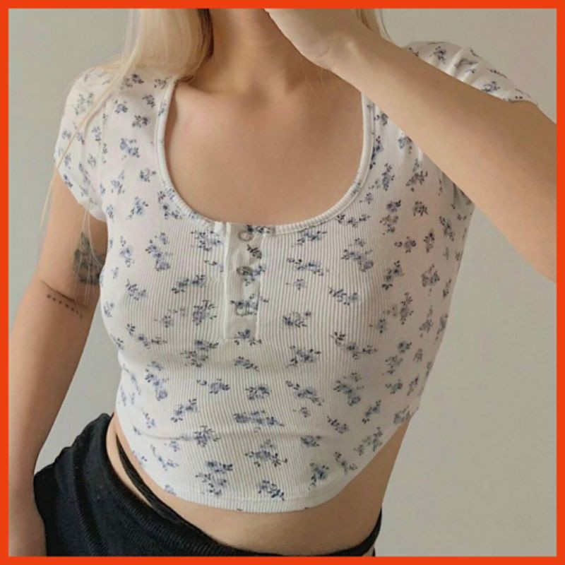 Áo kiểu croptop hoa nhí basic 1991xshop