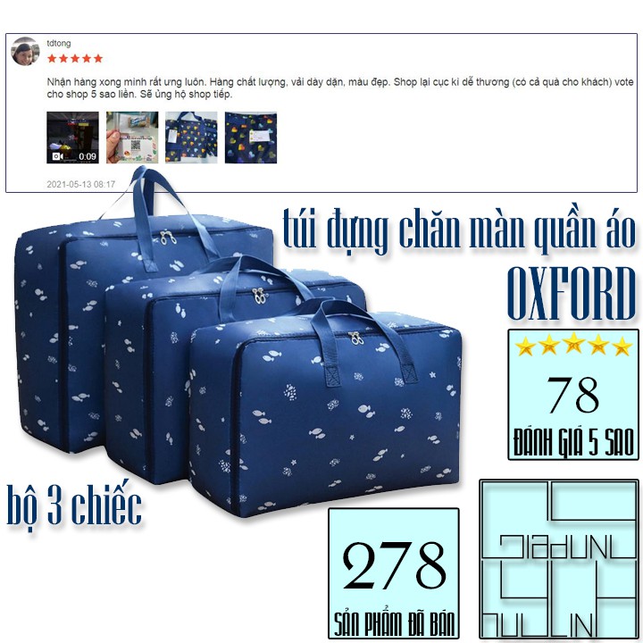 SET 3 túi đựng chăn màn quần áo bằng vải oxford siêu bền siêu nhẹ chống thấm tốt