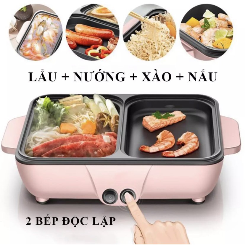 [FREESHIP] Bếp lẩu nướng mini BBQ 2 trong 1 tiện dụng không khói chống dính phong cách Hàn Quốc, Bảo Hành 6 Tháng