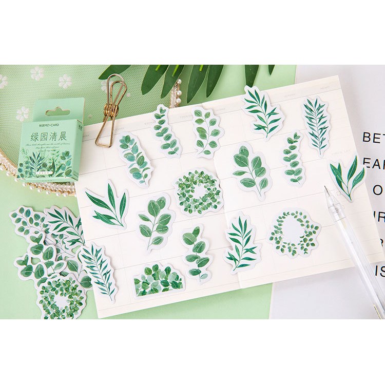 Hộp 45 miếng sticker mẫu cành lá cây xanh