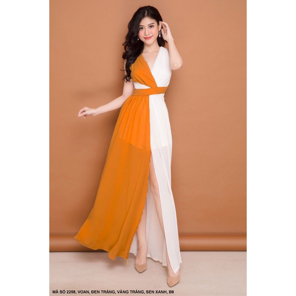 Đầm dạ hội hai màu sang trọng