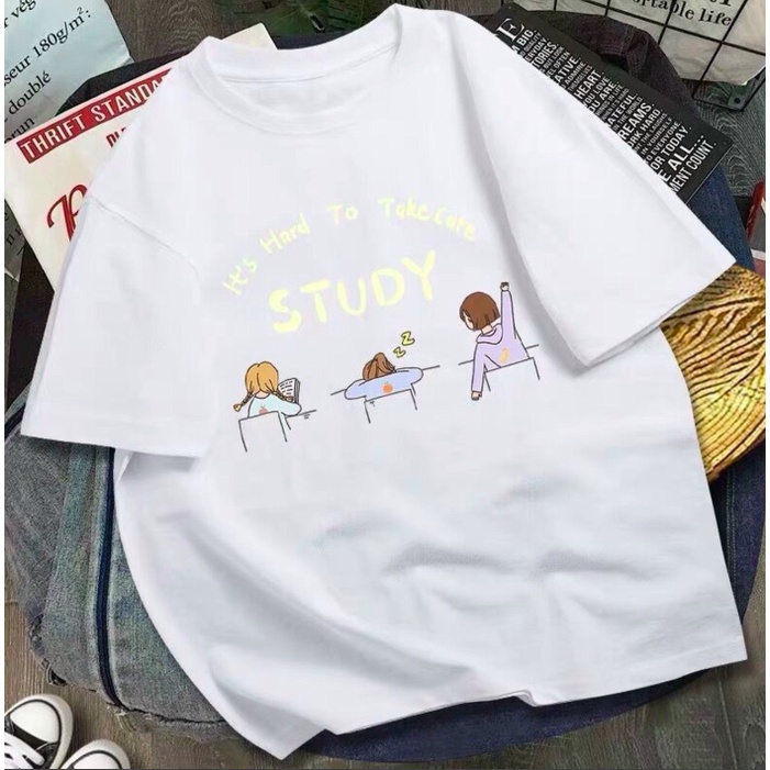 Áo thun tay lỡ form rộng STUDY, áo phông form rộng