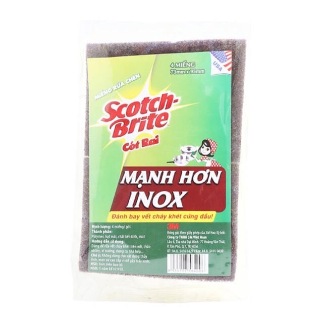 Gói 3 miếng Cước cọ rửa Scotch Brite mạnh hơn inox (10x15cm)