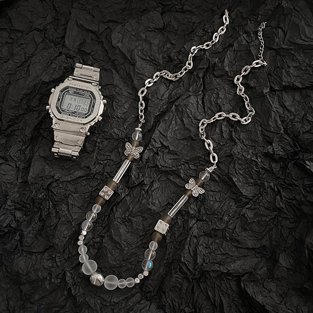 Vòng Cổ Mặt Hình Xúc Xắc Và Hình Bướm Thời Trang Hip Hop - Dây Chuyền Thép Không Gỉ Hình Xúc Xắc Có Thể Điều Chỉnh