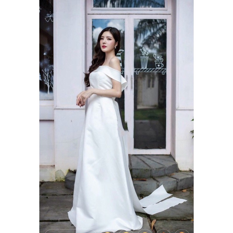đầm trễ vai nơ sau