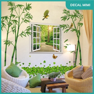 Decal Dán Tường kết hợp 3 mẫu : Trúc + cửa sổ + chân cỏ