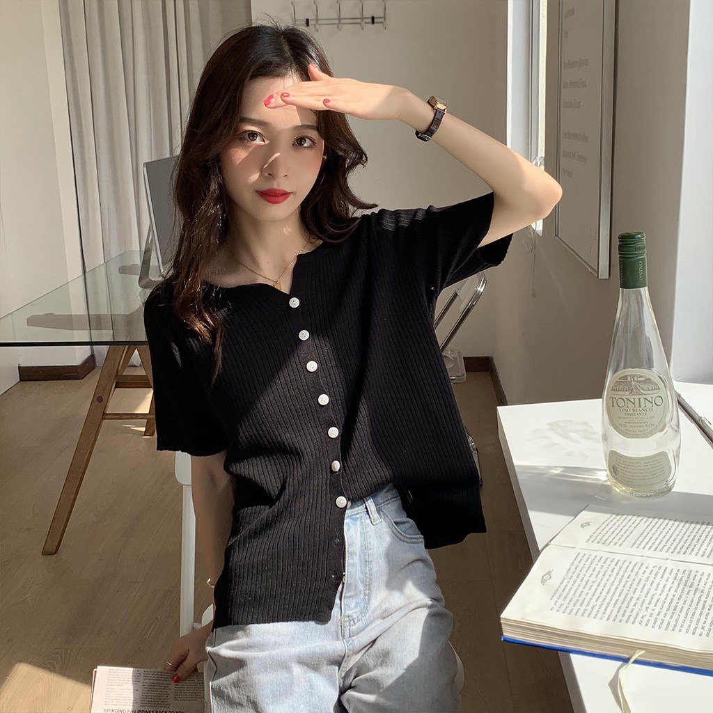 Áo khoác cardigan dệt kim tay ngắn cổ chữ V thời trang mùa hè Hàn Quốc 172091 cho nữ | BigBuy360 - bigbuy360.vn