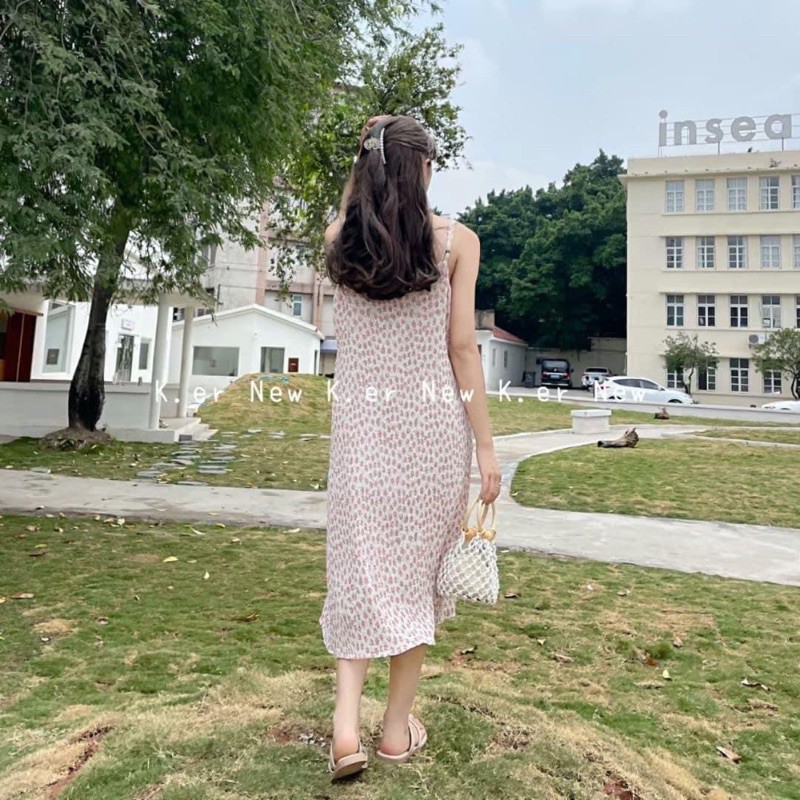 [Ảnh thật/Sẵn]Váy hoa nhí li nhăn đi biển mùa hè/Đầm 2 dây hoa nhí xinh xắn Ker. | BigBuy360 - bigbuy360.vn