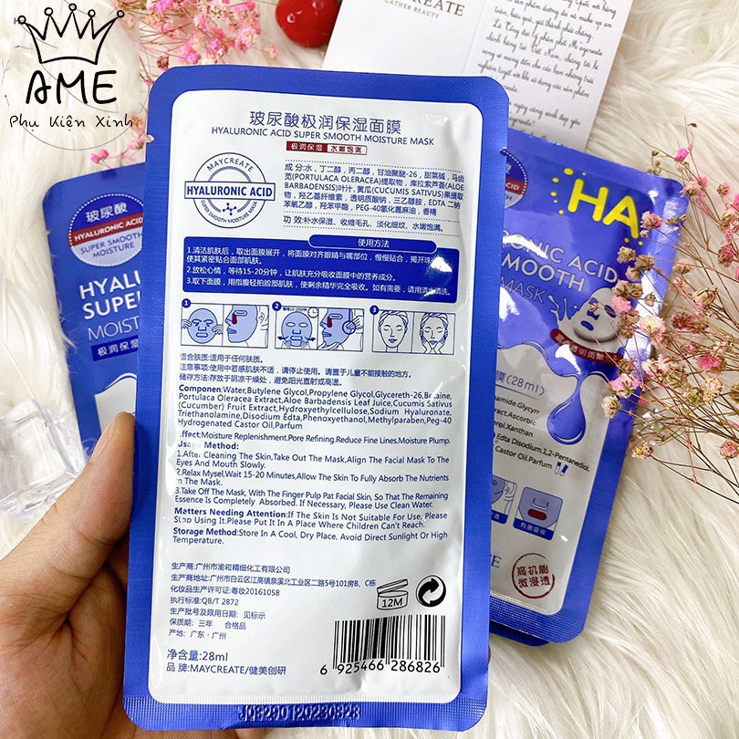 Mặt Nạ HA Dưỡng Ẩm Trắng Da Maycreate Mask Ha 1 Miếng Hàng Nội Địa Trung