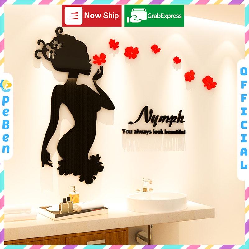 Tranh dán tường mica 3d decor khổ lớn cô nàng quyến rũ trang trí cửa hàng, spa Nhiều Size - EPeBen