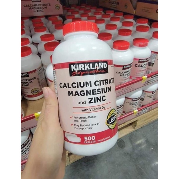 Viên uống bổ sung Calcium Magnesium Zinc 600mg và Vitamin D3  Kirkland 500 viên của Mỹ