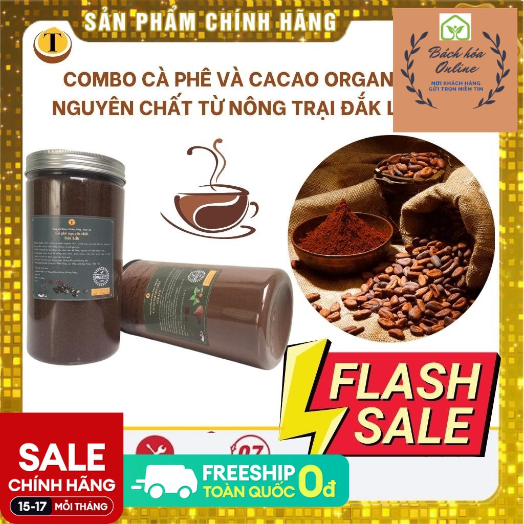 Bột cacao nguyên chất và cà phê 3 trong 1 organic thơm ngon đậm đà từ Đắk Lắk, combo 2 hộp 500gr