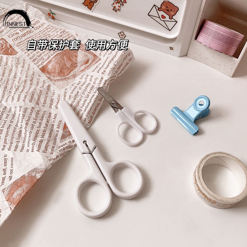 Kéo cắt giấy mini đầu tròn có nắp đậy bảo vệ an toàn dành cho văn phòng/ trường học
