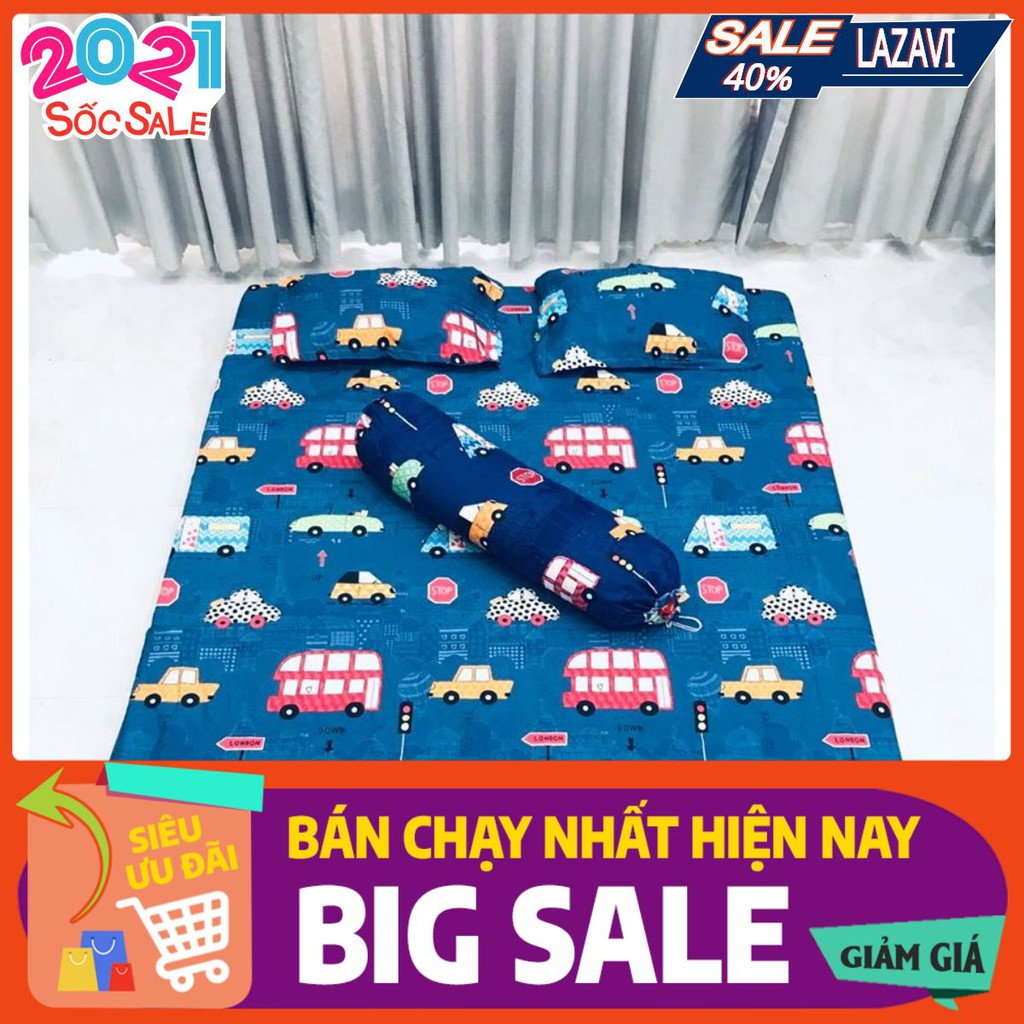 Bộ ga gối kèm vỏ gối ôm poly,gồm 1ga 2 vỏ gối nằm 1 vỏ gối ôm-ô tô xanh