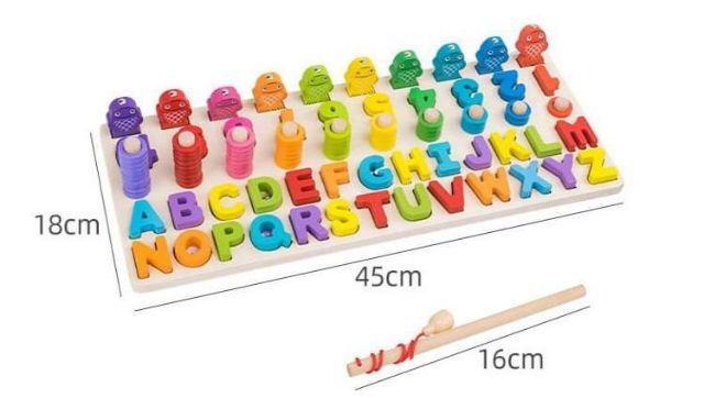 Bộ đồ chơi gỗ câu cá kết hợp học số đếm, bảng chữ cái tiếng anh