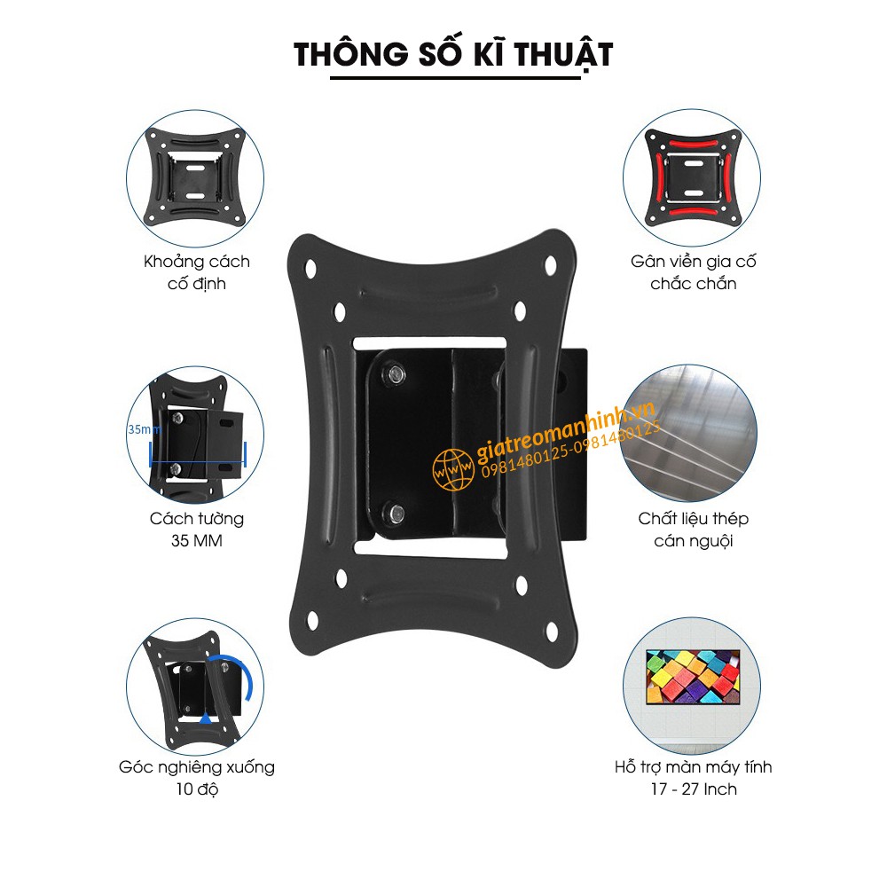 Giá Treo Màn Hình 17 - 27 (Upto 32Inch) Model C12 / Cách Tường 3,5 Cm  - Tùy Chỉnh Góc Nghiêng Xuống 10 Độ