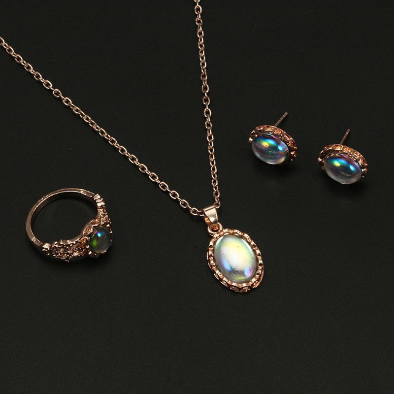 Set dây chuyền và bông tai đính đá thạch anh tím hình trái lê