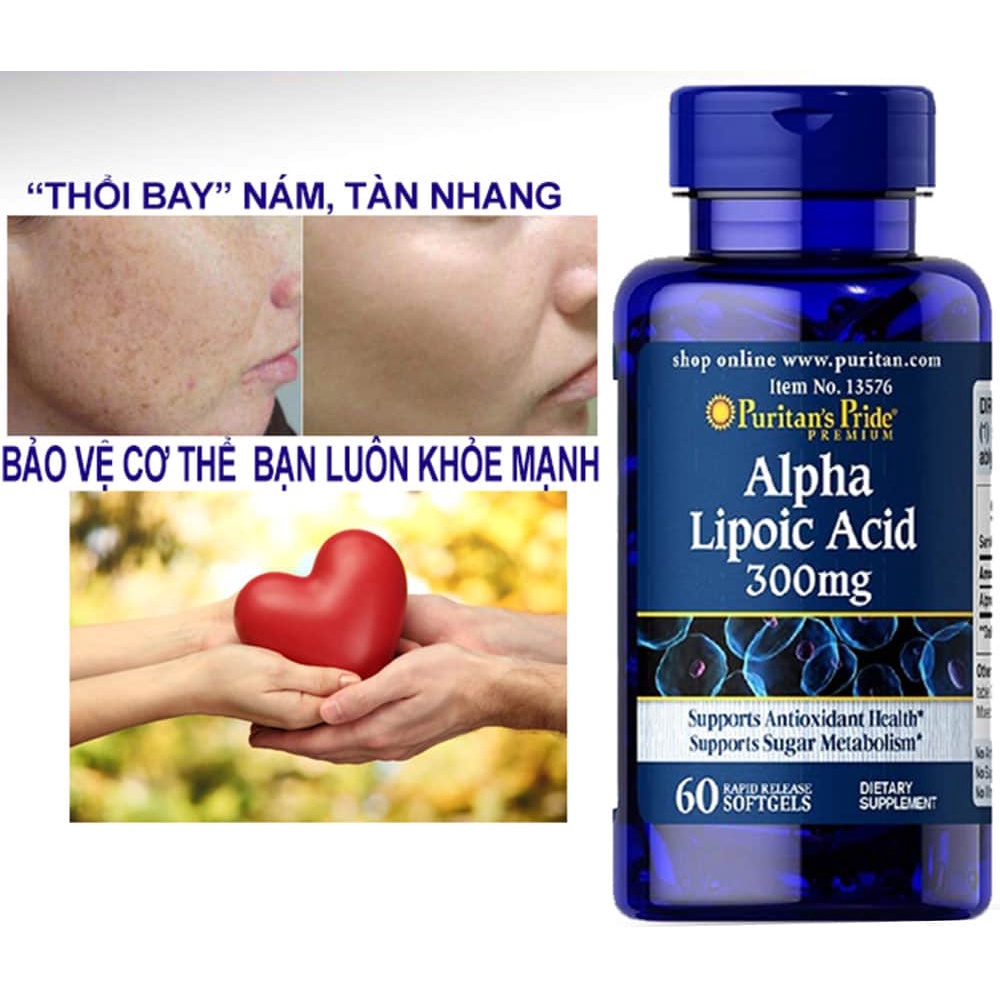 Viên uống đẹp da, chống lão hóa, ngừa tàn nhang Puritan's Pride Alpha lipoic acid 600mg 60 viên
